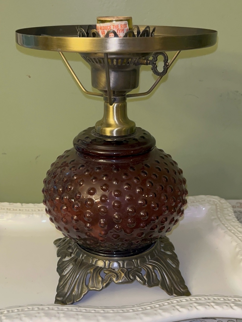 Cranberry/Ruby Ted Hobnail Hurricane 3 Way Parlor Lamp